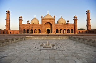 brown mosque with blue background
