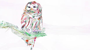 multicolored owl on leaf painting, nature, owl, painting