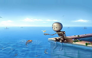 illustration of robot in the sea HD wallpaper