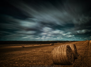 two brown hay bales