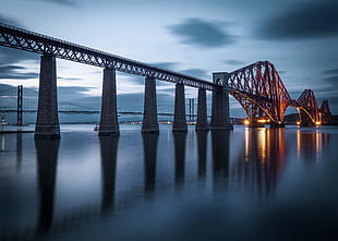focused photo of illuminated bridge