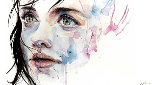human face painting, watercolor, painting, artwork