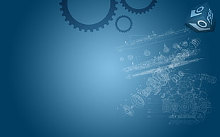 blue and gray graphic wallpaper, blueprints, schematic, artwork, ship