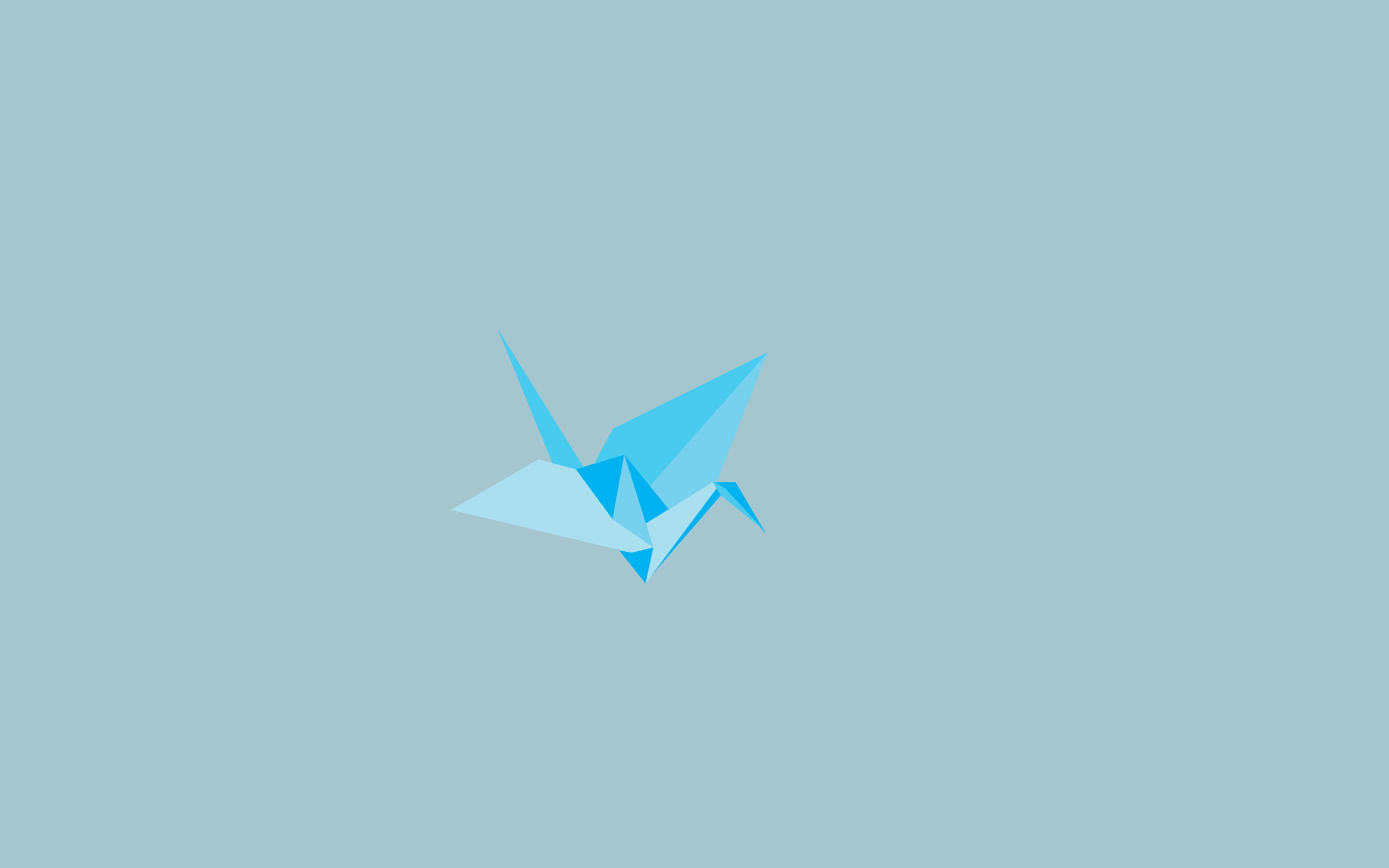 blue crane origami illustration, minimalism, origami