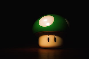 green and white plastic toy, Super Mario, mushroom