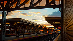 train station, sunset, train station, railway, table HD wallpaper