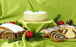 photography of cake surround of assorted breads HD wallpaper
