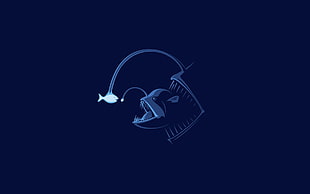 blue fish illustration, simple, minimalism, blue, sea
