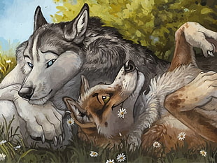 black and brown wolf paintings, furry, Anthro, Blotch, wolf