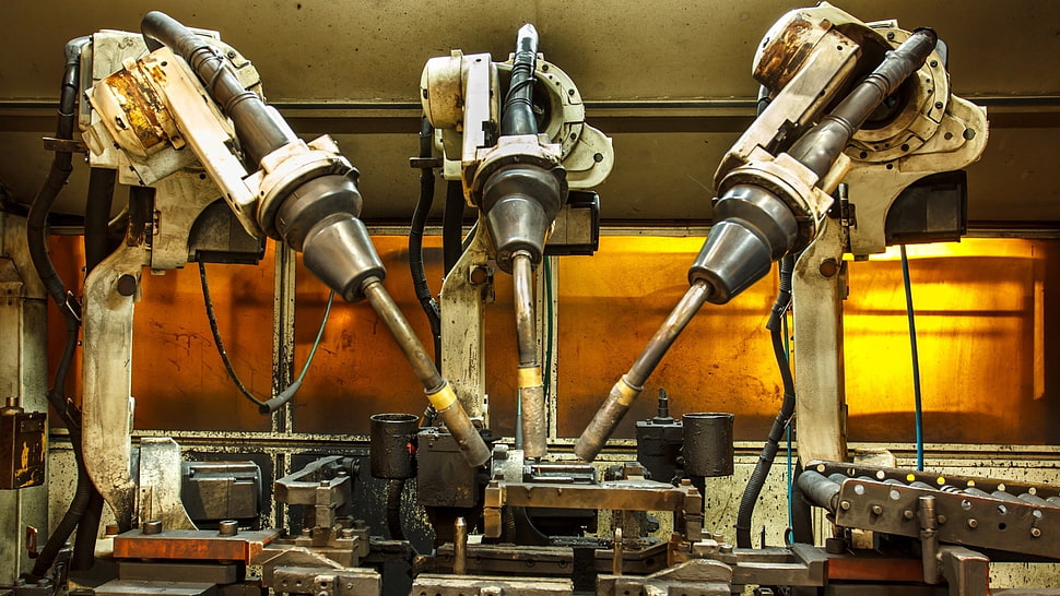 white and grey industrial machine, technology, machine, welding HD wallpaper