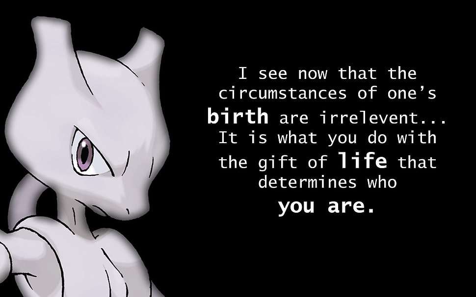 Mewtwo with text overlay, Pokémon, Mewtwo, text, typography HD wallpaper