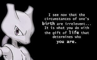 Mewtwo with text overlay, Pokémon, Mewtwo, text, typography