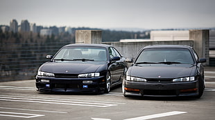 two black cars, Nissan, Silvia S14, Kouki, car