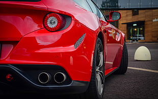 red coupe, car, red cars, rear view, Ferrari