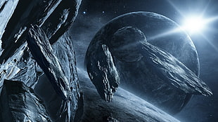 asteroids near planet wallpaper, space HD wallpaper