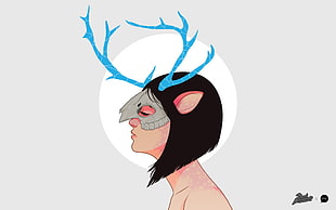 woman with animal skull mask and horn illustration