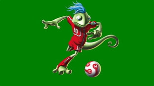 green lizard playing soccer illustration HD wallpaper