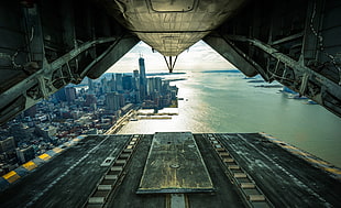 brown and black wooden table, aircraft, cityscape, New York City