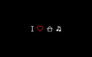 I Love House Music icons, house music, minimalism, musical notes, heart