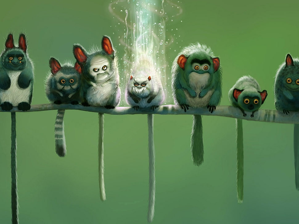 lemurs on the branch graphics, lemurs, artwork HD wallpaper