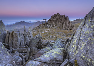 photo of rocks near mountains, snowdonia HD wallpaper