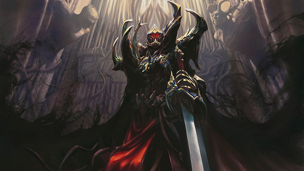 demon with sword illustration HD wallpaper