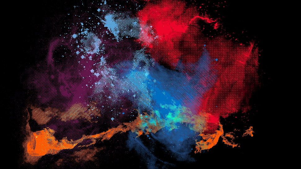 multicolored abstract painting, abstract, digital art, black background, Halftone Pattern HD wallpaper