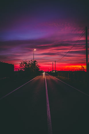 gray asphalt road, Road, Sunset, Horizon