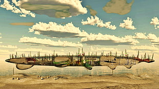 white clouds artwork, fantasy art