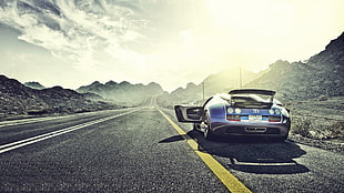 blue sports car, Bugatti, Bugatti Veyron Super Sport, car