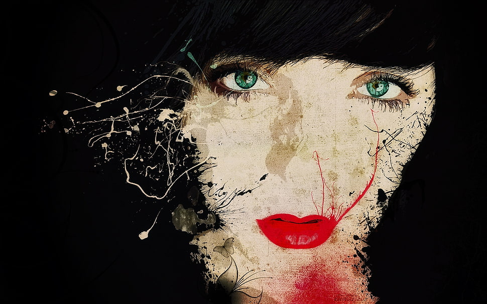 black haired woman with green eyes painting HD wallpaper