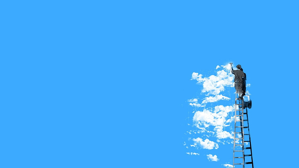 gray ladder, clouds, minimalism HD wallpaper