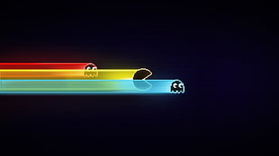 red, yellow, and blue Pacman wallpaper, video games, Pac-Man , mash-ups, Tron