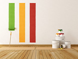 seven white paint pails