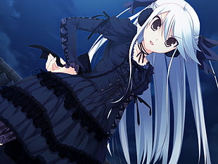 white haired girl with blue dress illustration