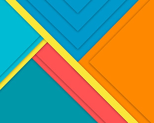 teal, orange, yellow, and pink abstract illustration