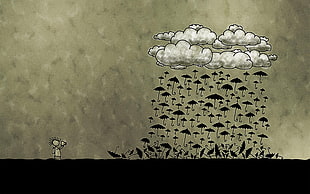 raining umbrella digital wallpaper, umbrella, simple background, Vladstudio