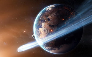 meteors passing Planet Earth illustration HD wallpaper