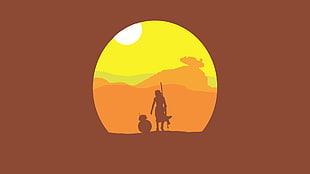 silhouette of Princess Leia and BB8 graphic wallpaper