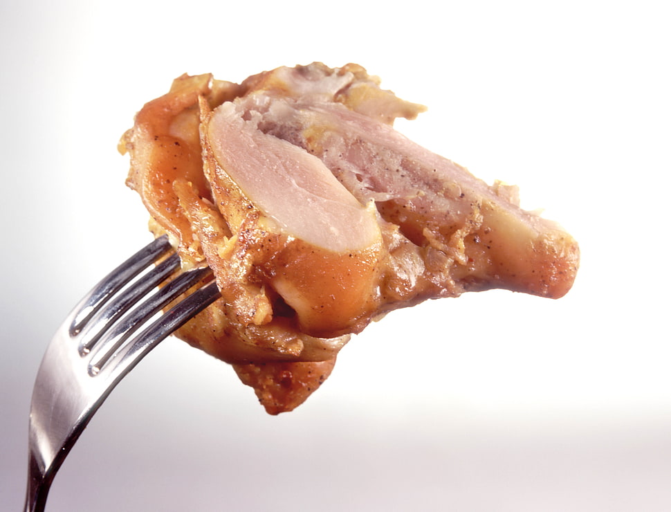 sliced meat with stainless steel fork HD wallpaper