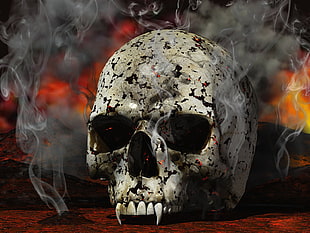 brown and black skull with smoke 3D wall art