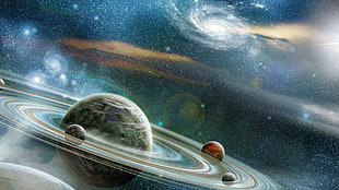 planets illustration, digital art, universe, space, stars HD wallpaper