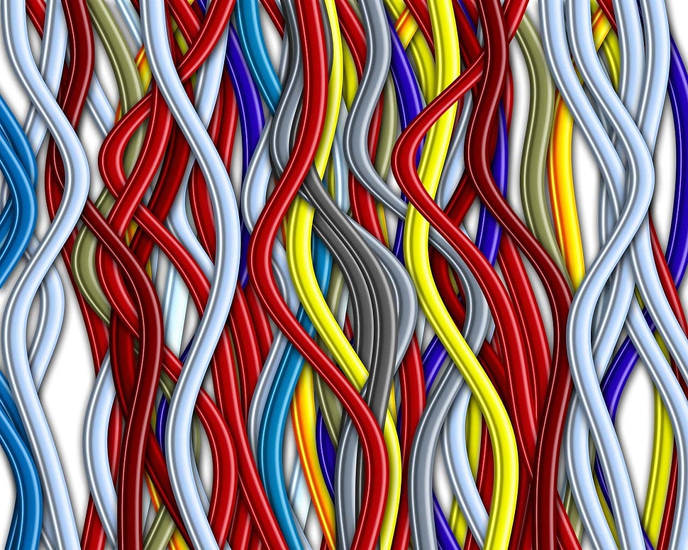 red, blue, and green abstract painting, wires HD wallpaper