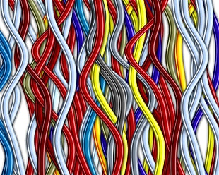 red, blue, and green abstract painting, wires
