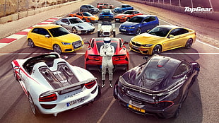 assorted stock cars, Top Gear, The Stig, Porsche 918 Spyder, McLaren P1