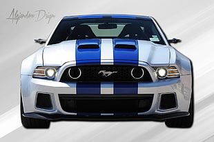 white and blue Ford Mustang, car