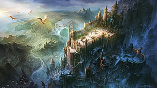 aerial view photo of castle wallpaper, castle, dragon