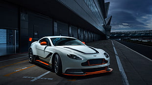 white coupe, Aston Martin Vantage GT3, car, race tracks
