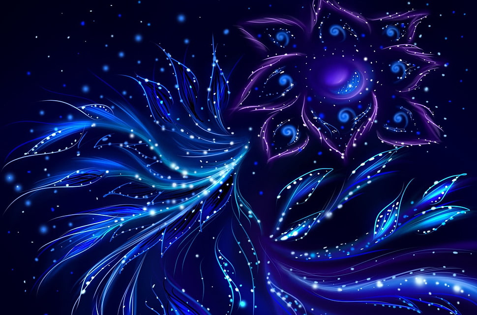 purple and blue flower illustration, abstract HD wallpaper