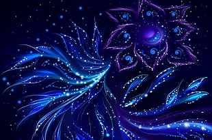 purple and blue flower illustration, abstract